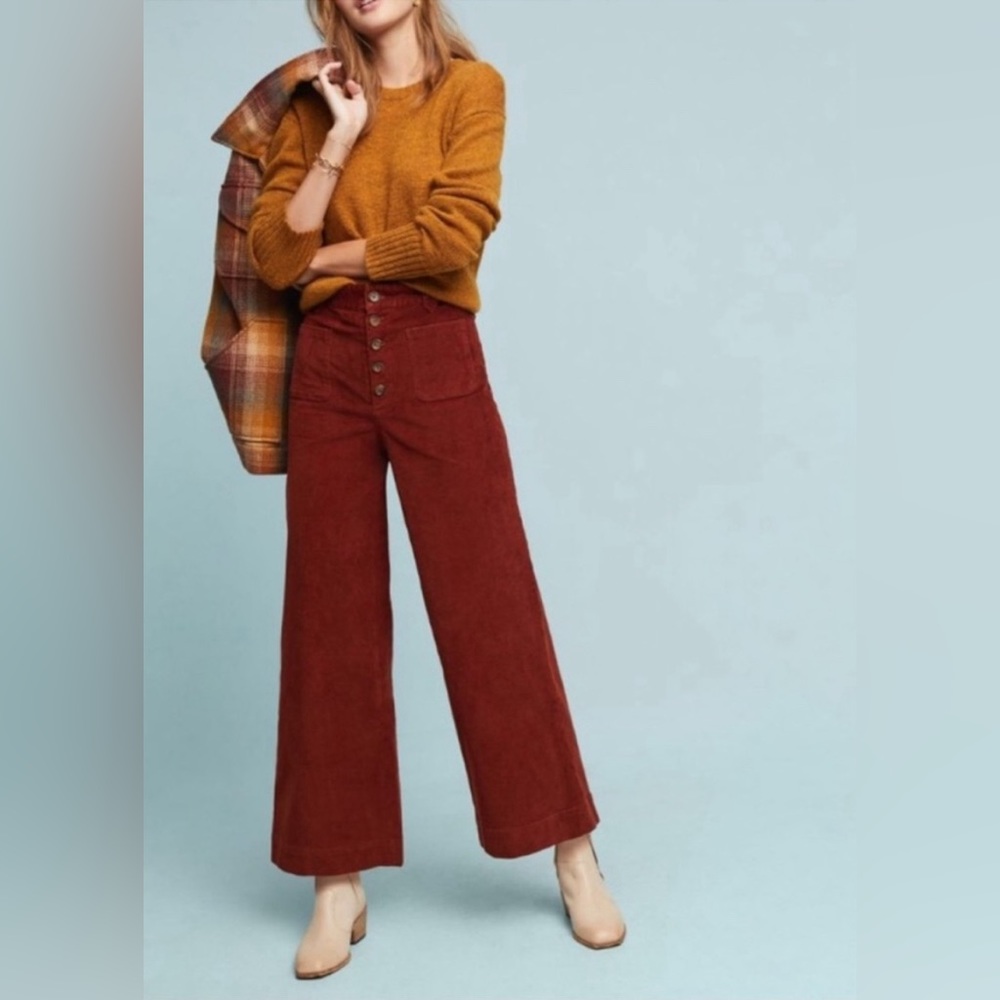 Anthropologie Frye Illana Rust Button Fly High Rise Corduroy Wide Leg Pant Sz 25